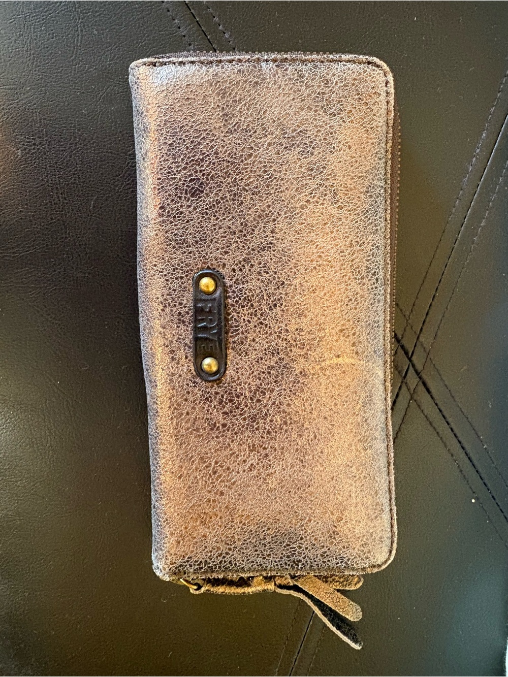 Frye Distressed leather metallic Leather Zip Wallet